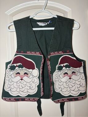 Vintage On The Verge Tapestry Style Santa Claus Vest Size Medium 100% Cotton USA